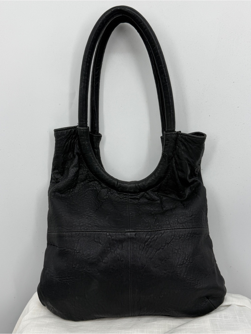 Anthropologie Slouchy Black Sheep Leather Tote Bag Purse